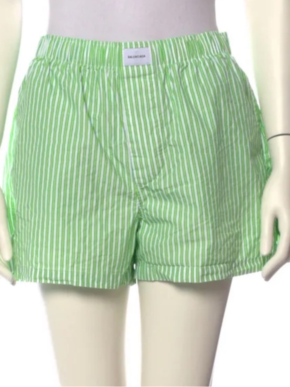 Balenciaga Women’s Green Stripe Cotton boxer Lounge Shorts